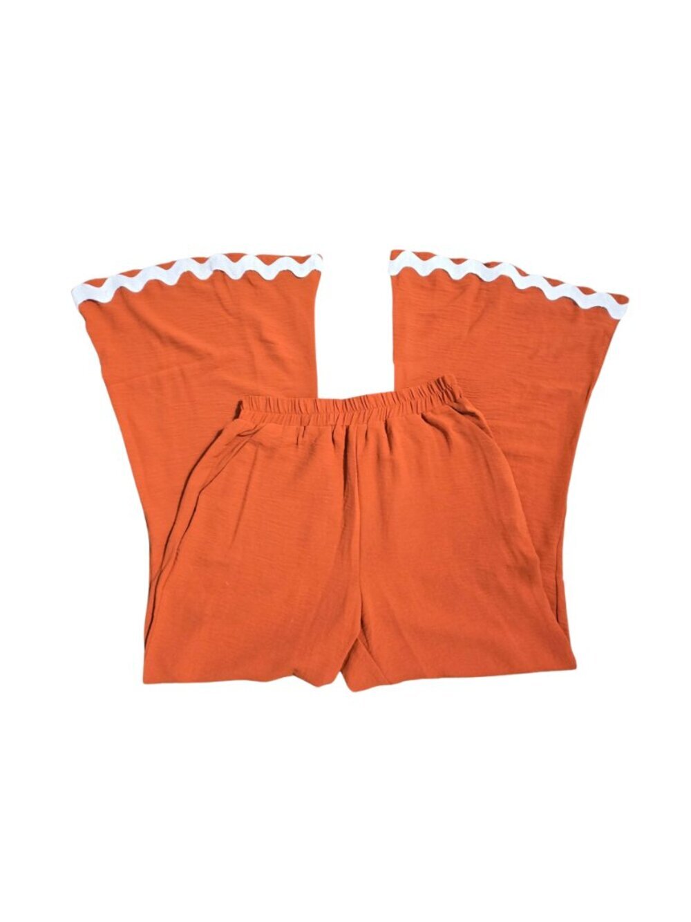 NWT | Burnt Orange 2 Piece Bell Bottom Set Ric Rac Trim Back Zipper | Small - Picture 5 of 8